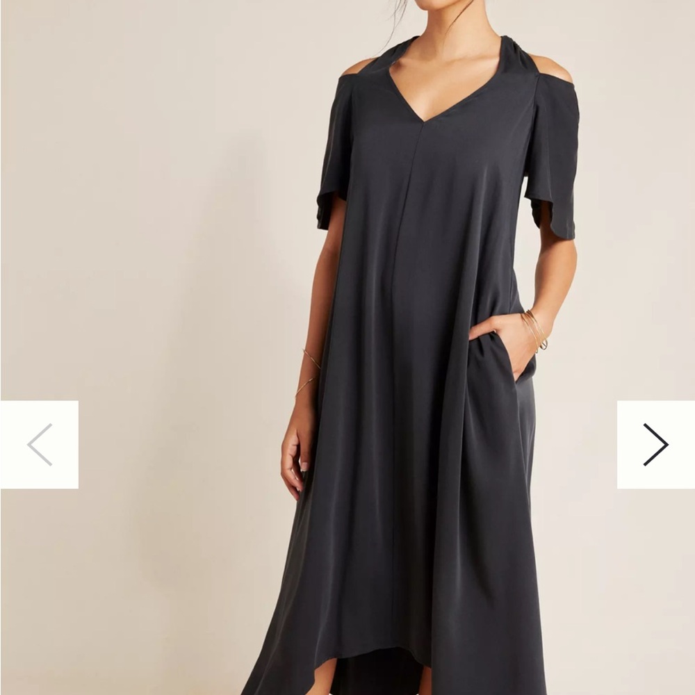 Anthropologie Gray High Low Cold Shoulder Dress